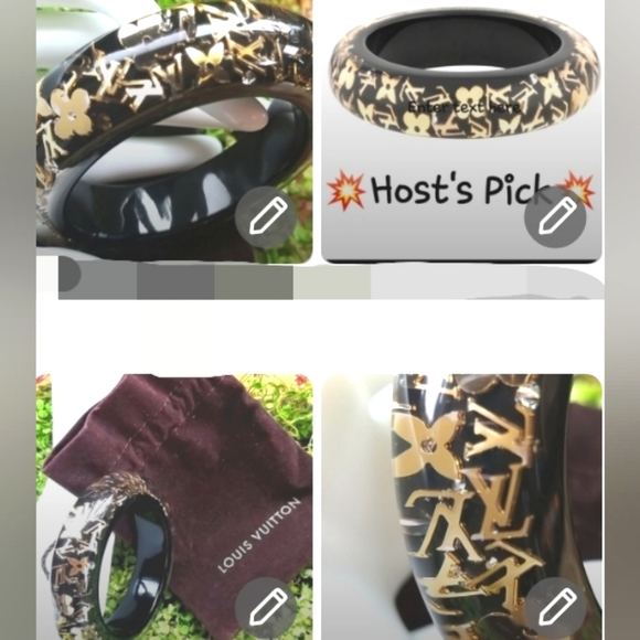 HP LOUIS VUITTON Elegant INCLUSION Shiny Black Gold Bangle Resin LV Bracelet LN - Picture 4 of 16